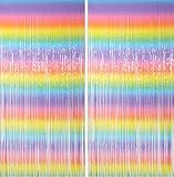 2 Pack 3.3ft×6.6ft Rainbow Door Streamers Tinsel Foil Fringe Curtain Backdrop for Photo Booth Props