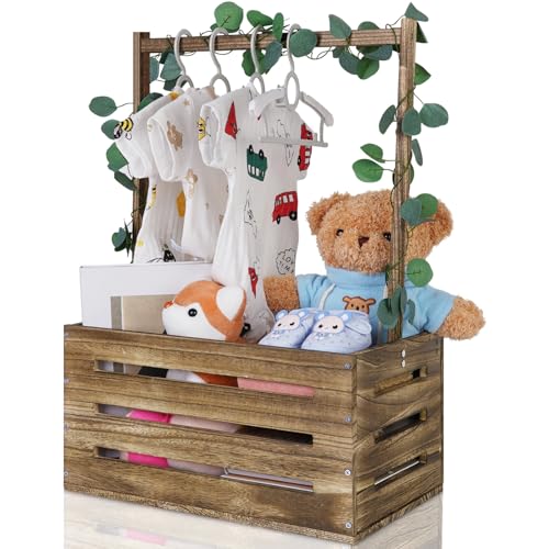 Wooden Baby Shower Crate Closet, Baby Basket with Handle, Persona...