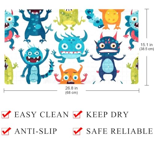 Alfombrilla de baño antideslizante extralarga con diseño de monstruo multicolor de PVC 5