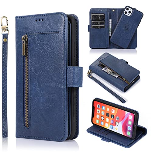 Étui en cuir de luxe iPhone 12 Pro Max bleu avec zipper wallet intégré