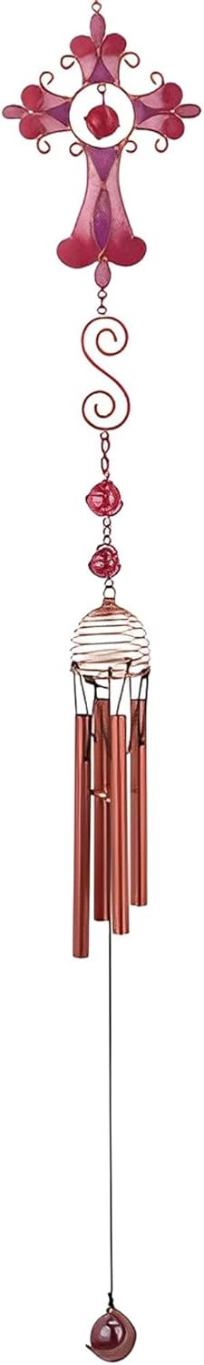 ICE ARMOR 28" Long Pink Cross Wind Chime with Copper Gem