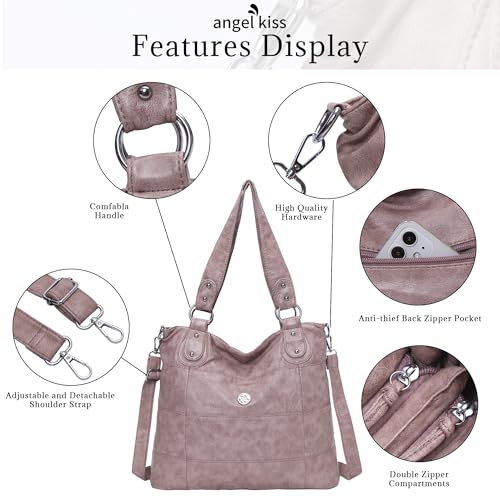 Image of Angel Kiss Hobo Shoulder Purses for Women Large Soft Washed PU Leather Stripe Crossbody Handbags