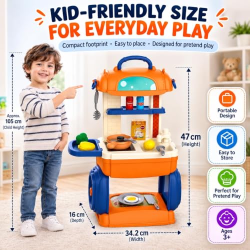 Image of 31-Piece Pretend Play Kitchen Set for Kids, Portable Toy Cooking Set with Stove, Sink, Storage, Cookware, Play Food & Utensils, Gift for Girls & Boys Ages 3+