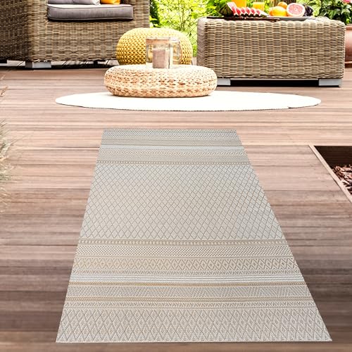 CARPETIA Teppich Flur Küche Büro Balkon Terrasse Strapazierfähig Pflegeleicht Wetterfest Indoor Outdoor Sisal Optik UV-beständig Schmutzabweisend Beige Gelb 80 x 150 cm