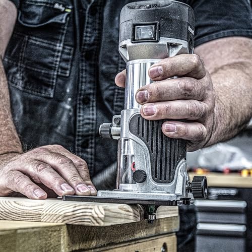 Trend T1 Oberfräse mit erweiterter Trimmbasis, 8mm Spannzange, 710W, 230V, Kompaktes Trimm-Werkzeug, T1ETS/EURO