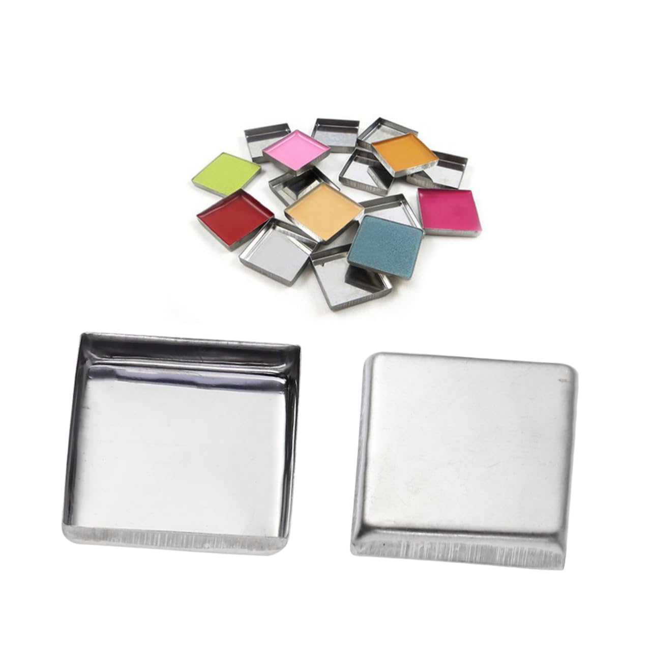 FRCOLOR Diy Eyeshadow Palette Makeup Pans 60pcs Square Metal Eyeshadow Pans Empty Pans for Pressed Makeup