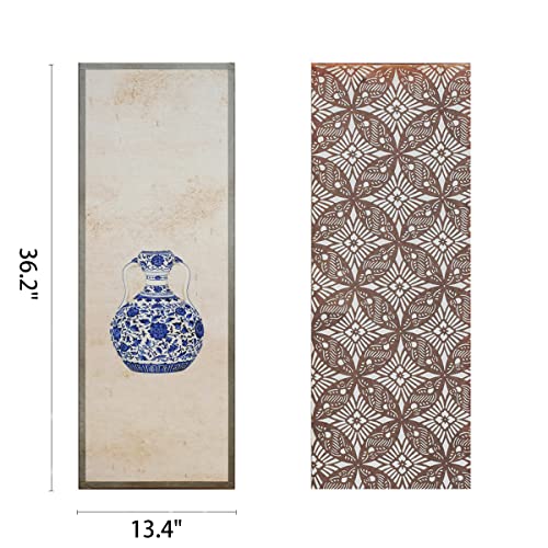 Hongfengtang Asian Art Prints Chinese Wall Decor Xuan Rice Paper Silver Leaf Boarded Print Blue-And-White Porcelain Screenboard 36.2 X 13.4 Inches (A) #TOP1