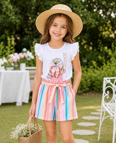 Image of Girls Summer Outfits Cute Sleeveless Top High Waisted Short Sets with Pockets Teen Girl Clothes Size 6-14 T