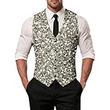 QJDFLL Elegante, ärmellose Weste, tailliert, schmal geschnitten, mit Leiste, für Business Hochzeit köln Karneval kostüm festliches(Silber,M)