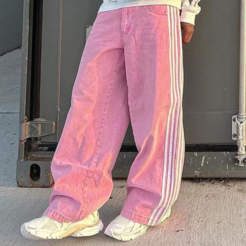 Women Wide Leg Jeans High Waist Baggy Jeans Boyfriend Denim Pants Side Striped Loose Cargo Going Out Jeans Y2k3