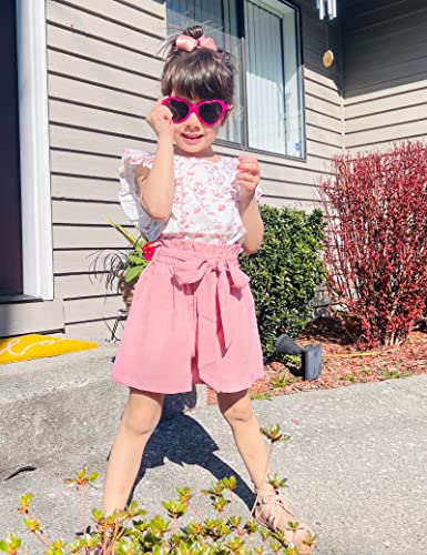 Image of Oklady Toddler Girl Clothes Ruffle Floral Embroidery Shirt and Shorts Set