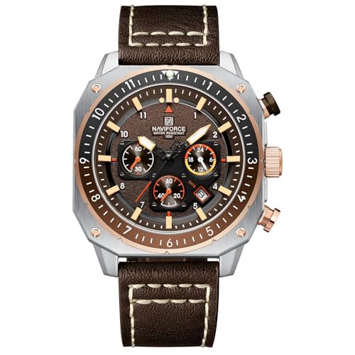 Image of NAVIFORCE NF8057 Square Vintage Military Chronograph Genuine Leather Analog Watch
