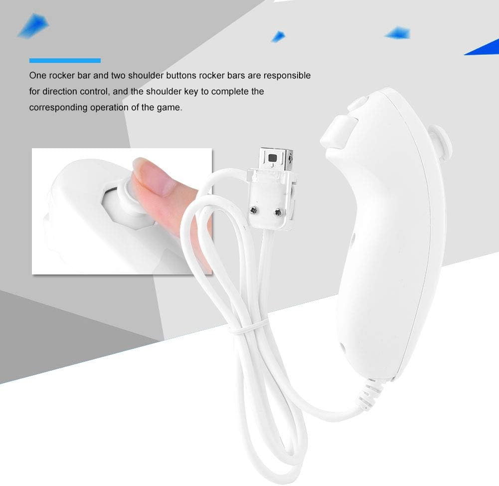 Nunchuk Nunchuck Controller Remote Video Game Handle Gamepad Curved for Nintendo Wii(White)