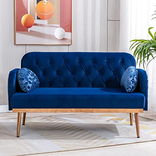 55-inch Small Velvet Couch with Elegant Moon Shape Pillows, Twin ...