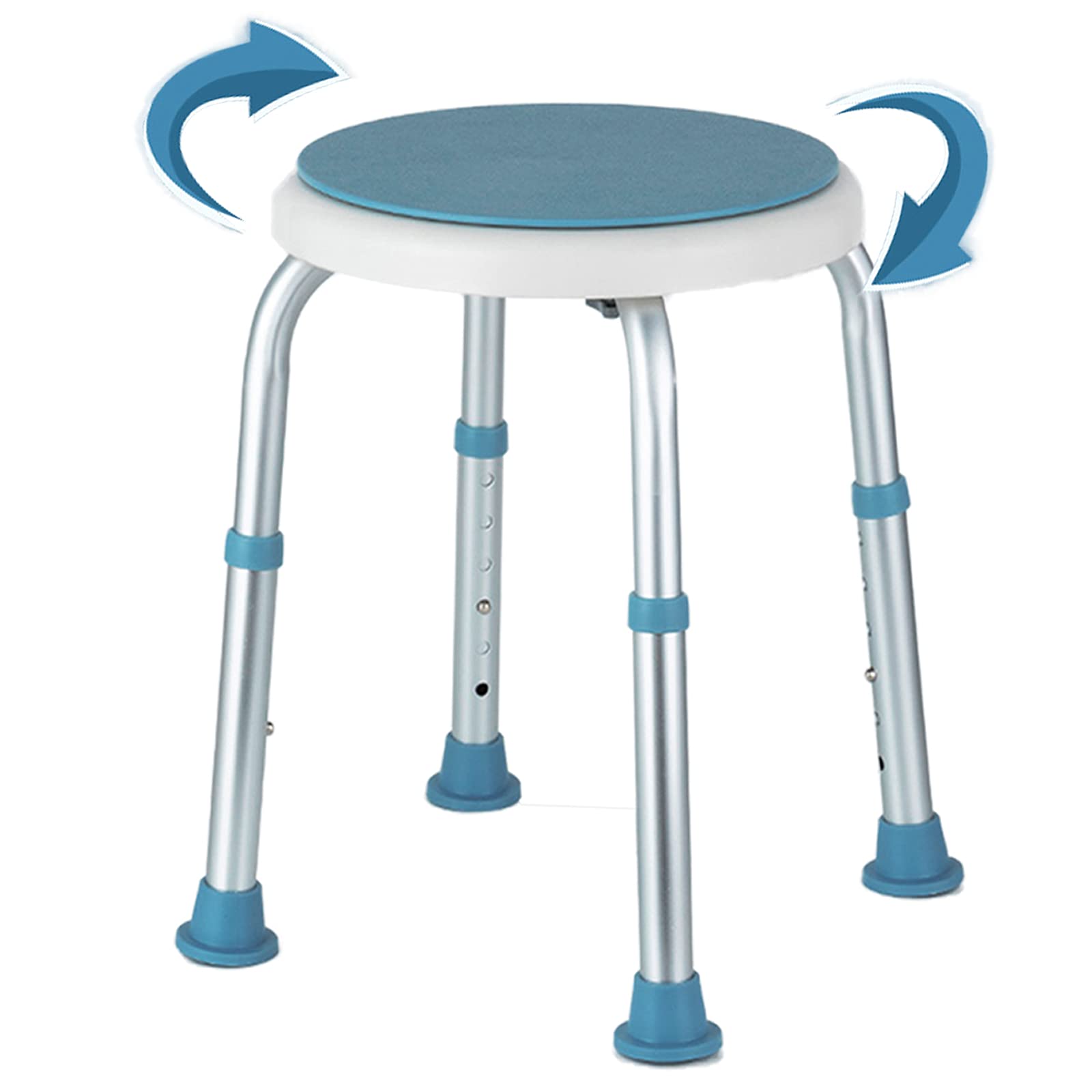 rutschfest Badhocker Duschstuhl Duschhocker Drehbar Höhenverstellbar Für Senioren, Arthritispatienten und Postoperative Patienten - Mit Rutschfesten Füßen, Aluminium