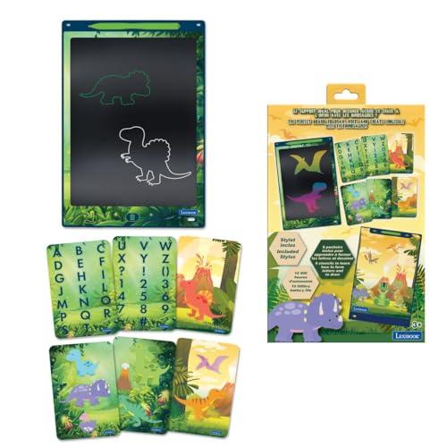 Image of LEXIBOOK, Dinosaurs 11‑Inch Multicolor E‑Ink Learning & Drawing Tablet, Pressure‑Sensitive Screen, Stencils & Stylus, One‑Touch Erase, Erase Lock, Ultra‑Light Design, Green/Blue, CRT10DINO