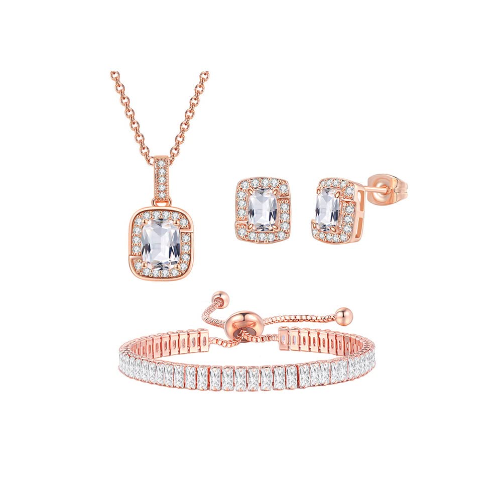 TOFBS Conjuntos de Joyas para Mujer y Niñas, Zirconia Cúbica Collar con Colgante Pendientes Pulsera y Anillo Juego de Joyas