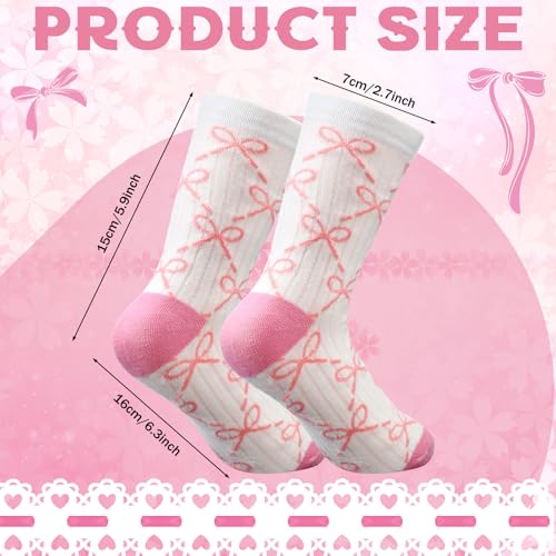 5 Pairs Coquette Socks for Women Pink Bow Socks Set Cotton Breathable Cute Mid Stuff Gift for Sleeping Home Women Girl2