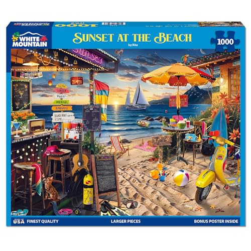White Mountain 1000 Piece Jigsaw Puzzle Summer Scenic, Sunset at the Beach by White Mountain - Used condition - Image 3