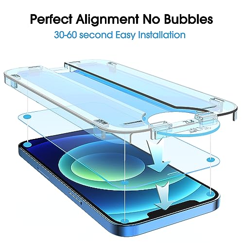 Image of amFiIm OneTouch for iPhone 12 /12 Pro Screen Protector 6.1 inch Tempered Glass | Auto-Alignment, 30s Install, Bubble Free, 9H Hardness, Scratch & Drop Protection, HD Clear, Case Friendly, 2 Pack (12P-6.1'')