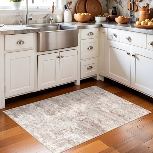 2x3 Rug Ultra Soft Abstract Rug - Area Rug Stain Resistant for Living Room Non Slip Indoor Entryway Rubber Backing Carpet Bedroom Kitchen Distressed Floor Decor Mat Machine Washable 2X3 Brown