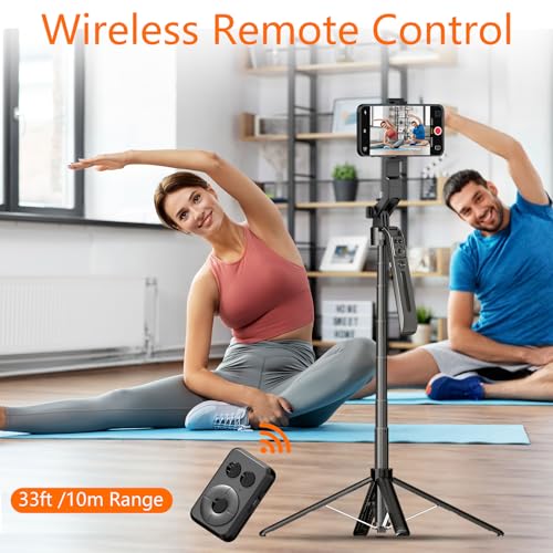 Image of Auto Face Tracking Self Stick Tripod for iPhone with 10 inch Ring Light Hands-Free 360Adjustable 70.9 Inch Smart Phone Stand with Remote for Content Creator Vlog Video Recording