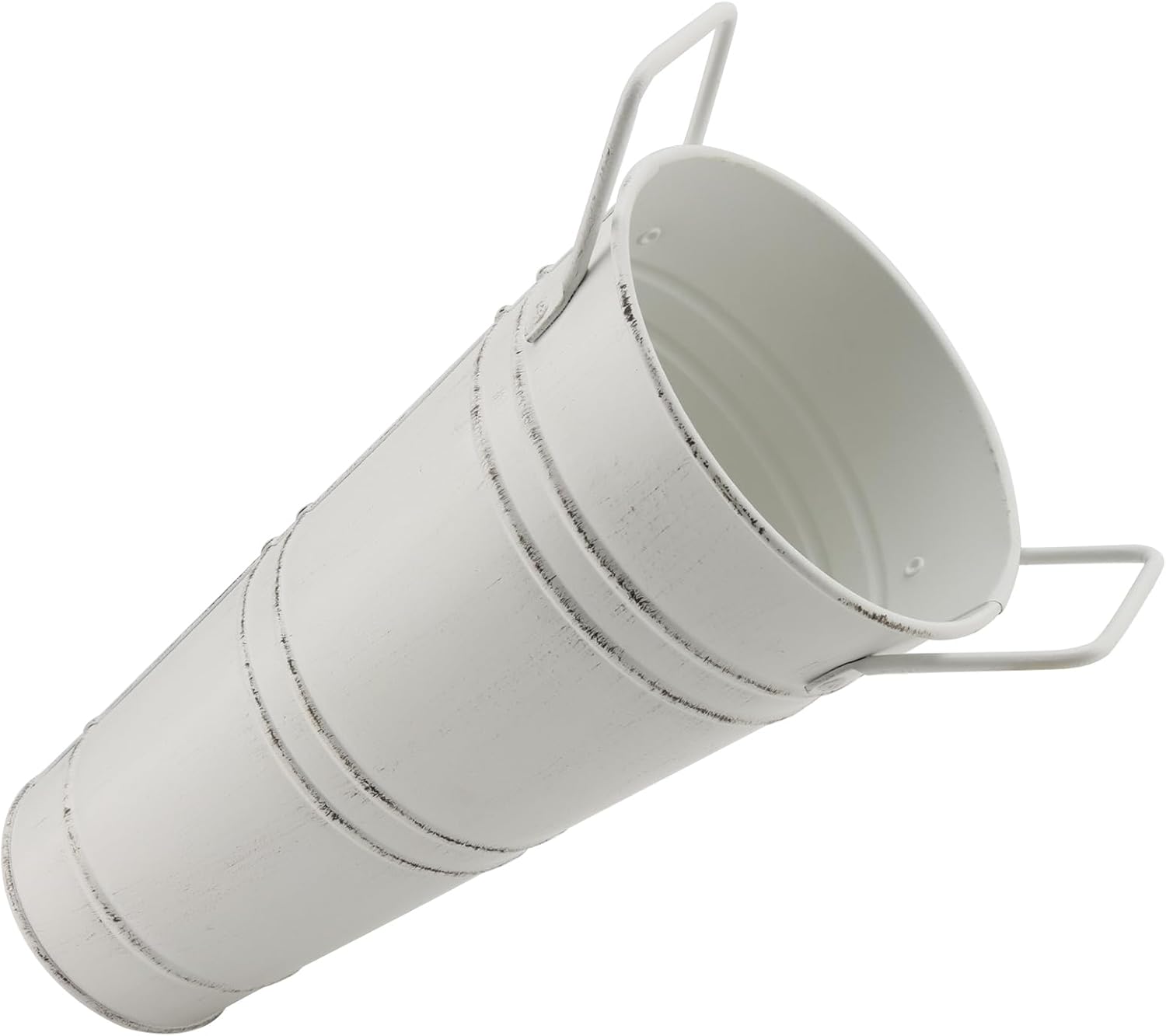 HOIGON 8 PCS Galvanized Metal Flower Vases, 9 Inch Rustic Farmhouse French Bucket with Handles,Metal Flower Holder for Weeding, Table, Home Decoration, White