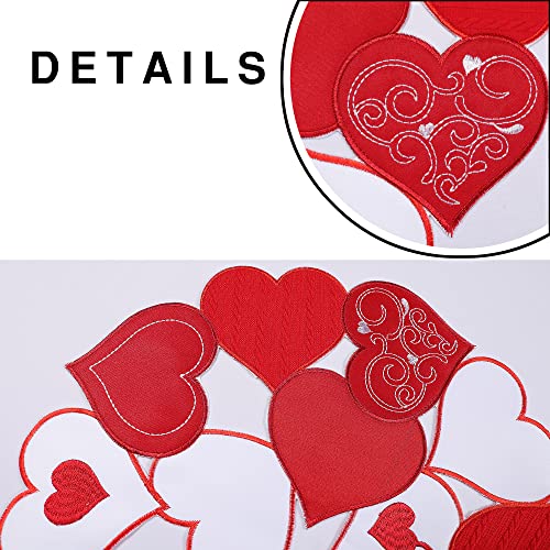 Simplebrand Valentines Day Placemats Set Of 4, 15 Inches Round Red Placemats For Wedding Anniversary, Embroidered Heart Table Placemats Indoor Outdoor Love For Dining Party Decor #TOP2