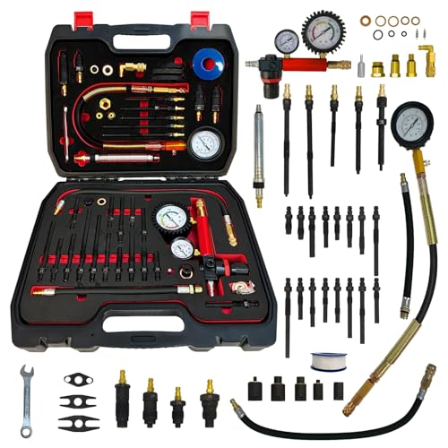 YUZINO Comprobador de compresión, 46 unidades, comprobador de compresión de motor de gasolina y diésel, medidor de compresión, kit de prueba de fugas con adaptador para automóviles, camiones