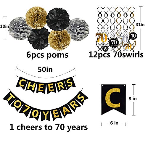 70th Birthday Party Decorations Pack - Cheers to 70 Years Banner,Poms, Sparkling Celebration 70 Hanging Swirls for 70 Years Old Party Supplies 70th Anniversary Decorations - Thumbnail 6