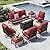 MFSTUDIO 8 Pieces Patio Furniture Sets with 45" Gas Fire Pit Table(Up to 9 Seat),Outdoor Metal Conversation Sofas with 1 x 3-Seat Sofa, 2 Single Chairs,2 Swivel Chairs and 2 Ottoman,Red Cushion