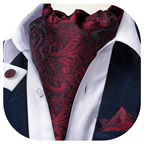 Image of DiBanGu 3PCS Ascot Ties for Men Wedding Jacquard Woven Silk Ascot Cravat for Men Cravat Tie and Pocket Square Set