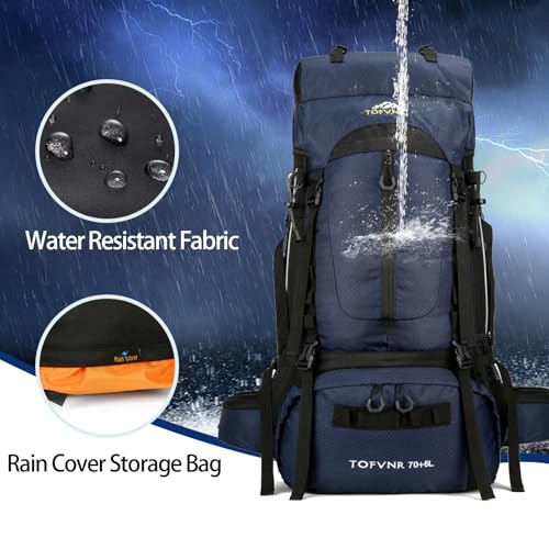 Water Resistant 75L Hiking Backpack for Camping and Climbing (Dark Blue)