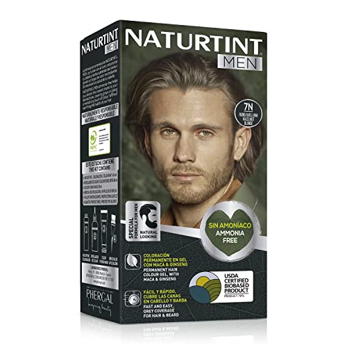 Naturtint Men | Coloración Permanente Sin Amoniaco | 100% Cobertura de Canas | Especial Hombres | Color natural y duradero | Ingredientes Naturales | 7N Rubio Avellana | 170 ml