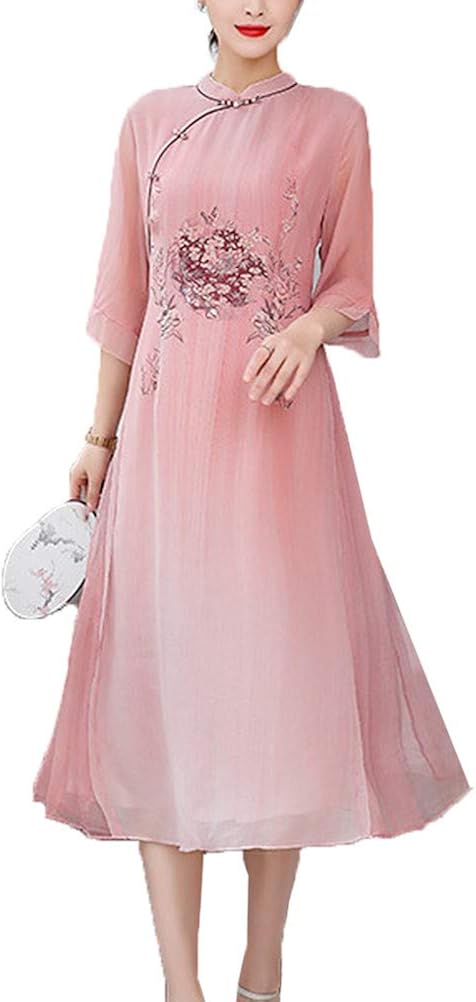 Jinpin チャイナドレス 改良チーパオ チャイナ服 レディース チャイナワンピース シフォンワンピース 七分袖 ドレス Aライン ワンピース 刺繍 花柄 立ち襟 中国風 中華風 民族風 パーティー 結婚式 普段着 最大 オフ Jinpin チャイナドレス 改良チーパオ チャイナ服 レディース チャイナワンピース シフォンワンピース 七分袖 ドレス Aライン ワンピース 刺繍 花柄 立ち襟 中国風 中華風 民族風 パーティー 結婚式 普段着 最大 オフ