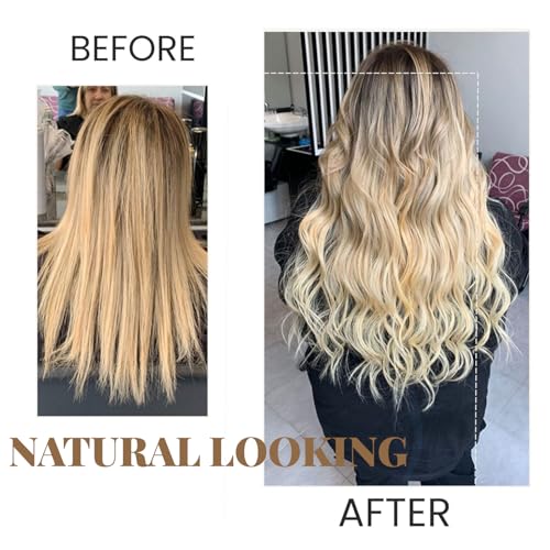 Image of Belaved Clip in Hair Extensions Real Human Hair Beige Blonde to Bleach Blonde 14inch Clip ins 70g 5pcs Clip in Extensions Silky Straight Highlighted Balayage