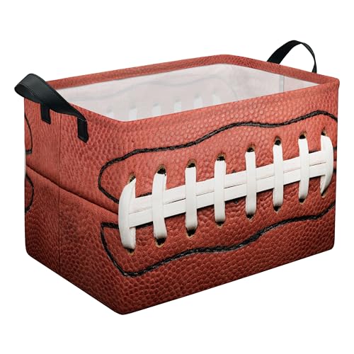 Imvertu Football Storage Basket Collapsible Waterproof Canvas Organizer Bin Funny Rectangular Storage Box Rugby Sport Theme Room Decor Shelf Baskets for Closet Bedroom Office Dorm (Red)