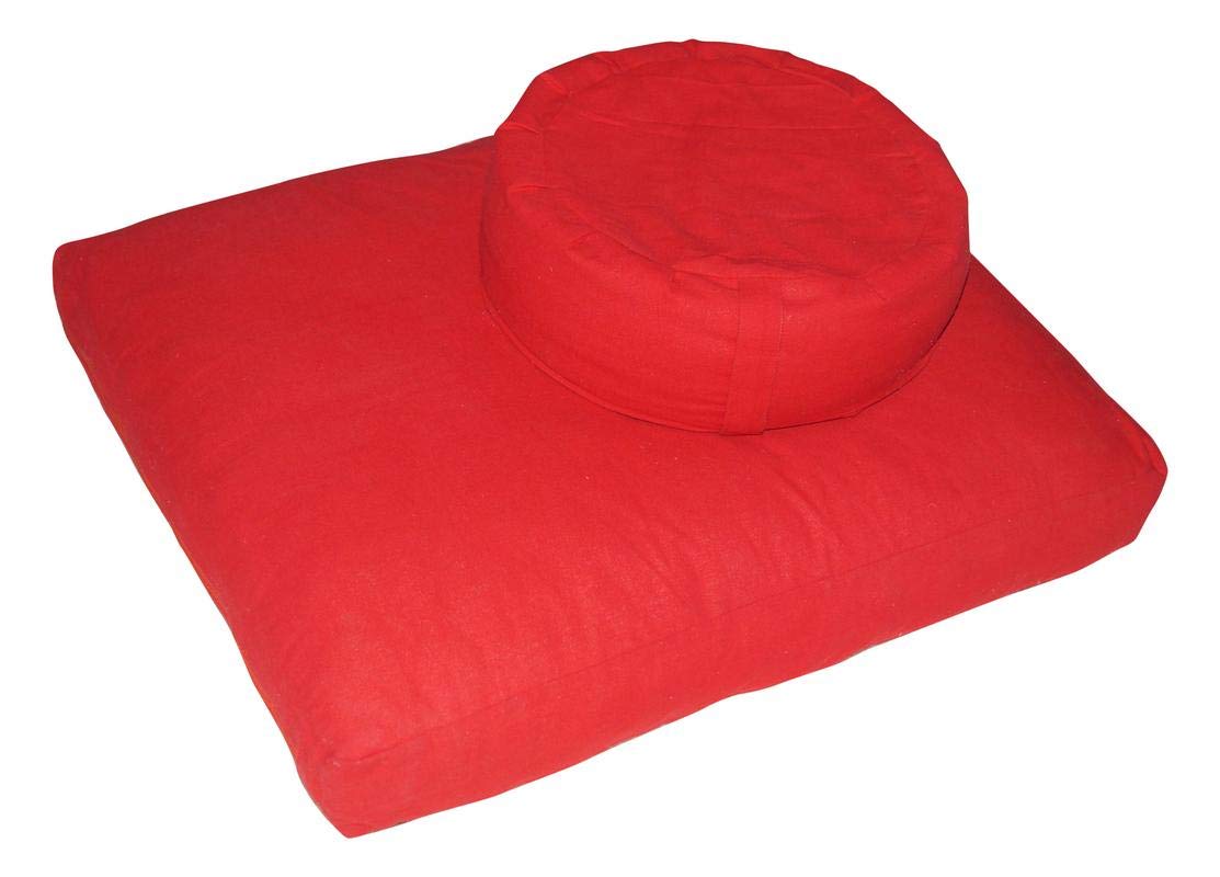 Oscar Home Round Zafu & Zabuton Meditation Yoga and Mat Cushion Combo Filled with Buckwheat Hulls (Red).