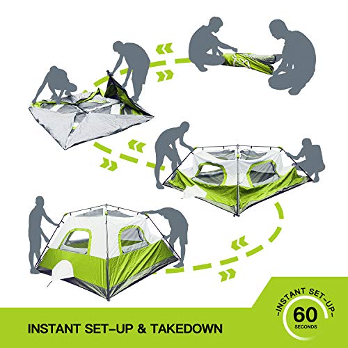 QOMOTOP Camping Tent, 8 Person Instant Set Up Within 1 Minute Tent Equipped with Rain-Fly and Carry Bag, Cabin Style Tent, Green