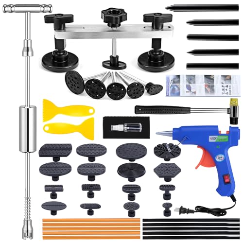 Image of Dent Puller - Car Dent Puller, 45PCS Car Dent Puller Kit with Slide Hammer T-bar Dent Puller and Bridge Dent Puller for Car Dent Repair and Metal Surface Dent Removal