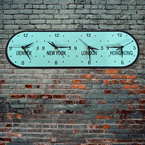Super Cool Creations Bespoke Named Four Oval Time Zone Clocks & Desk Stand (Many Mirror & Gloss Colour Choices) 50cm x 15.5cm (Black Back/Silver Front)