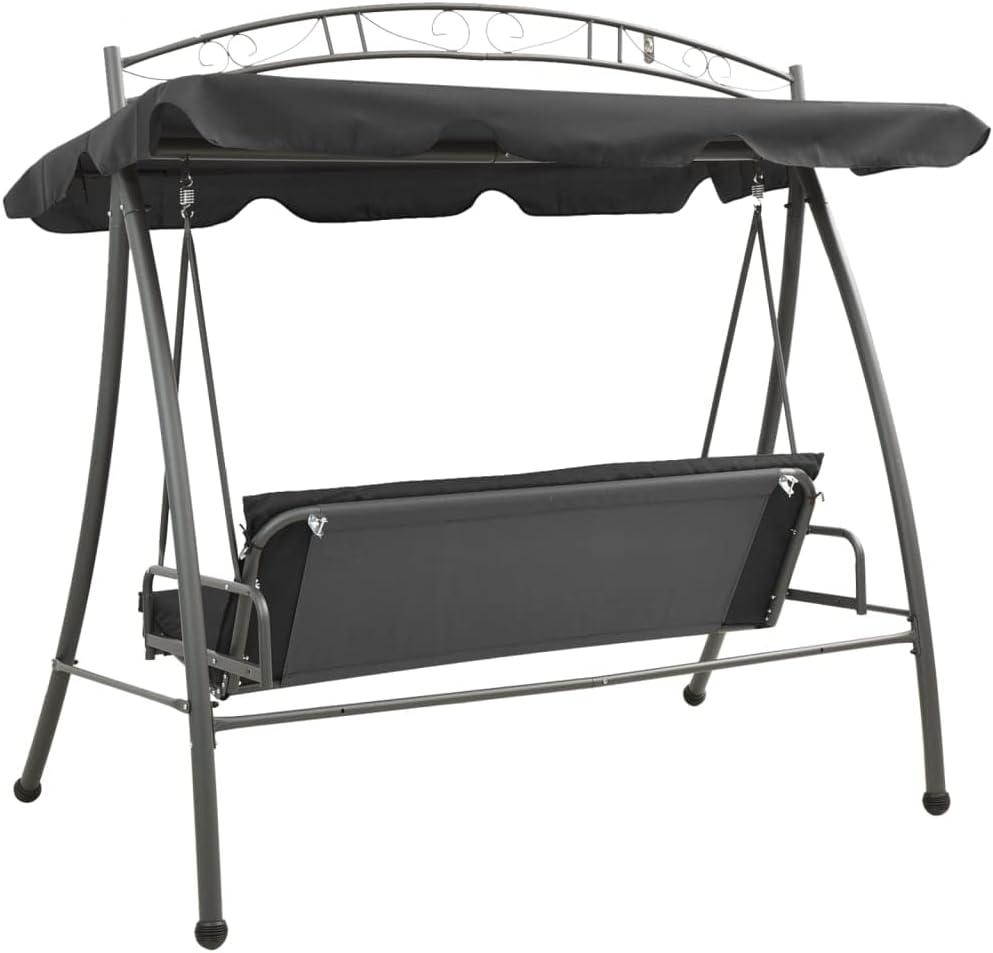 Outdoor Convertible Swing Bench with Canopy Anthracite 78"x47.2"x80.7" Steel,Porch Swings-69.83lbs