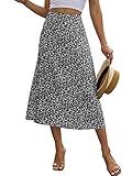 NENONA Womens Summer High Waisted Flowy Slit Midi Skirts Casual Lightweight Boho Floral Beach Skirt(Black-S)