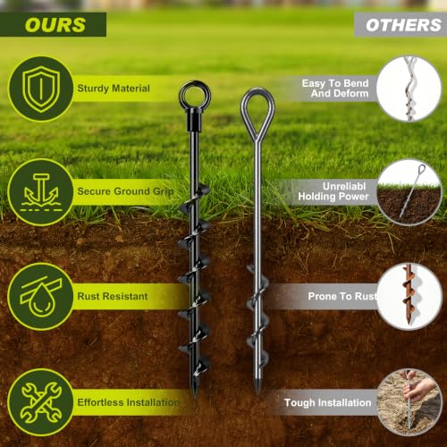 Image of Eurmax USA 4-Pack Screw in Ground Anchors,Detachable Spiral Tent Stakes,Heavy Duty Rust Proof Metal Trampoline Anchors with Drill Bit Adapter&T-Handle Tool for Canopy,Tent,Trampoline,Swing Set(Black)