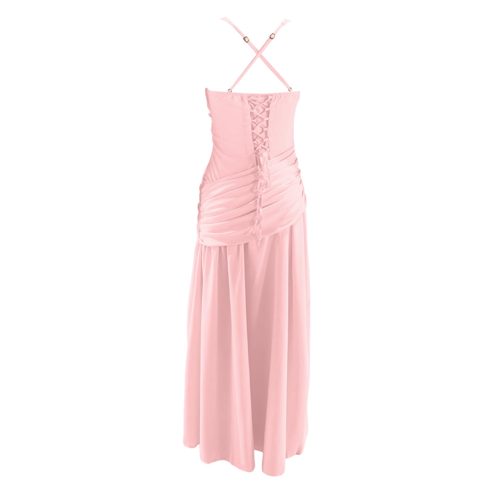 Vestido de dama de honor con tirantes delgados, plisado, línea A, vestido de noche, escote cuadrado, espalda descubierta, boda, baile de graduación