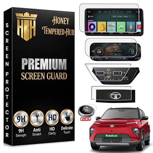 Image of ( 5 PACK ) Screen Protector For NEW TATA PUNCH EV 2026 FACELIFT / 10.25 INCH INFOTAINMENT + 10.25 INCH INSTRUMENT CLUSTER + DIGITAL STEERING + AC PANEL + GEAR KNOB PROTECTOR /EMPOWERED / EMPOWERED+S punch ev 2026 Car Accessories [Not Tempered Glass]