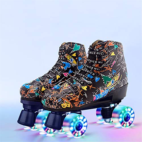 Patines De Ruedas Para Mujeres, Hombres, Patines De Ruedas Cl�sicos, Cuero De PU, Patines De Cuatro Ruedas, Patines De Cuatro Ruedas Para Interiores Y Exteriores, Para Adolescentes, Adultos,Black b,43