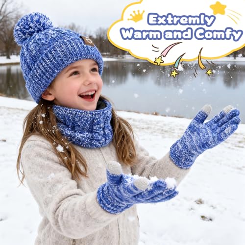 Image of ZOORON Kids Winter Hat Gloves Scarf Set, Girls Boys Hats Beanie with Pom