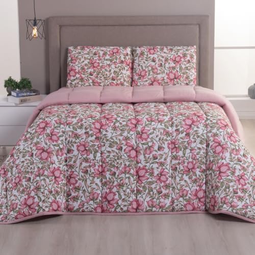 Kit Edredom King Malha 100% Algodão 04 Peças Liso Dupla Face Com Viés (Est. Rose)