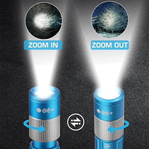 Image of EverBrite Pen Light, Rechargeable Pen Flashlights, 300 Lumens Zoomable LED Small Flashlight with Clip, Memory Function, USB-C Cable Included, Pocket Size for Camping, Emergency, Mechanic, Blue